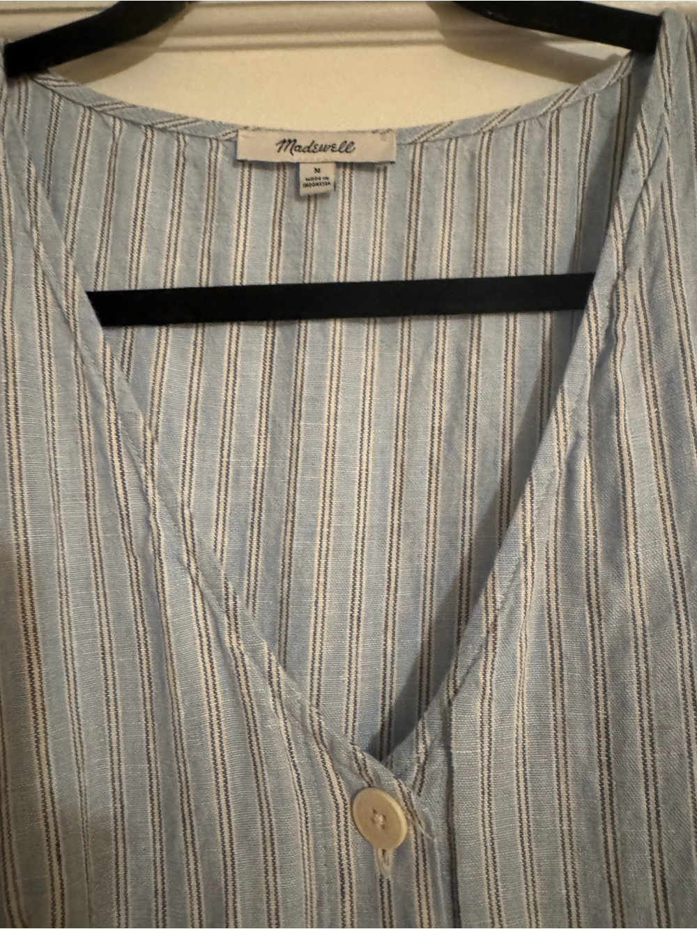 Madewell Light Blue Striped Button-Front Midi Dress Linen Size Medium - Picture 2 of 5